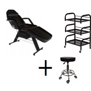 Beauty Bed With Drawers trolley shelf and stool black
