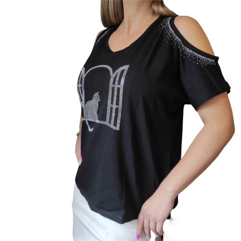 Tops Women Coldshoulder cat XS-XXl - Image 2