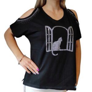 Tops Women Coldshoulder cat XS-XXl
