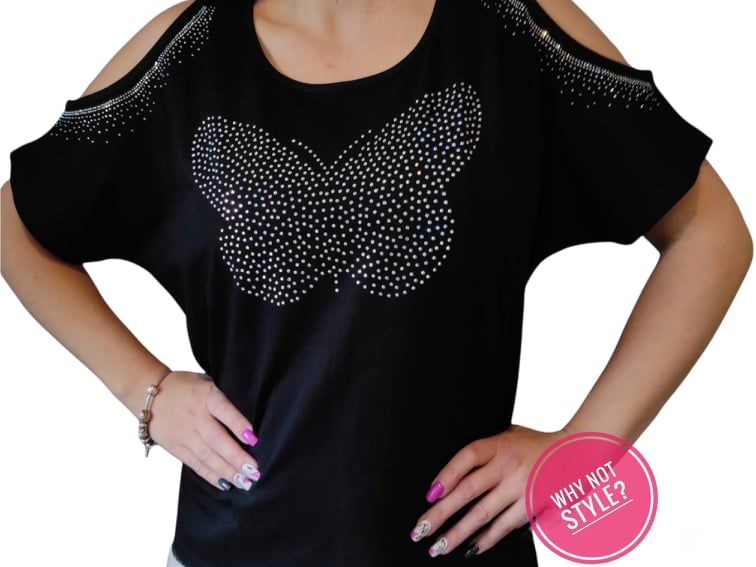 Tops butterfly Women Coldshoulder XS-Xxl