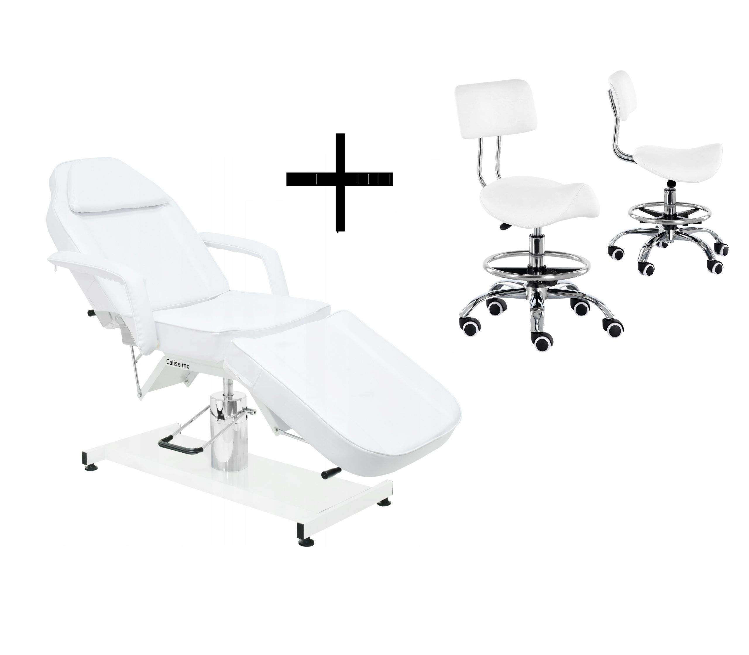white pneumatic bed + backrest saddle stool