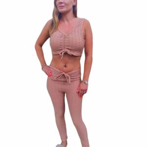Beige set Tik tok leggins and top S,M,L
