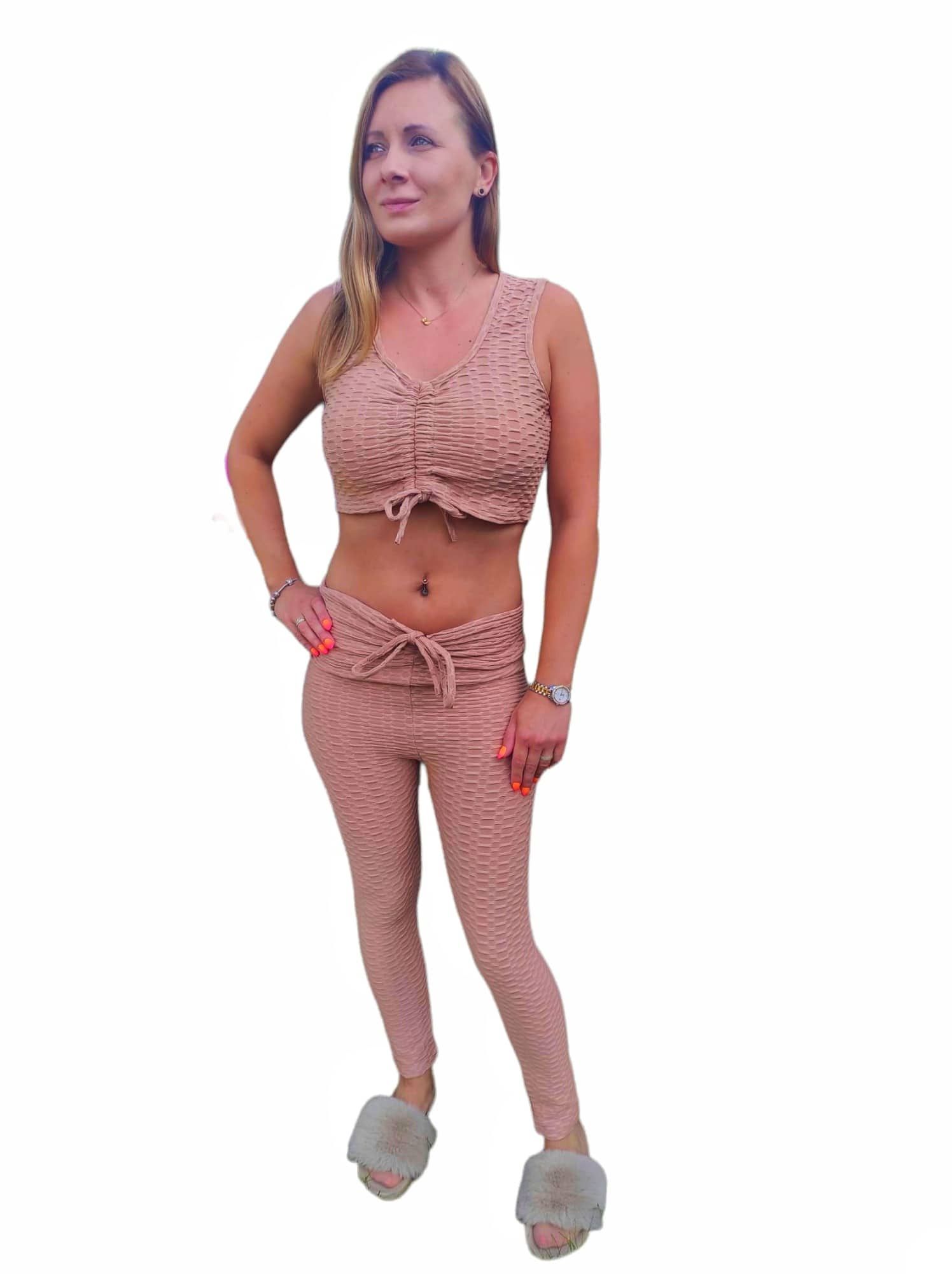 Beige set Tik tok leggins and top S,M,L