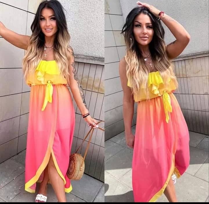 Asymmetrical ombre maxi dress XS-M