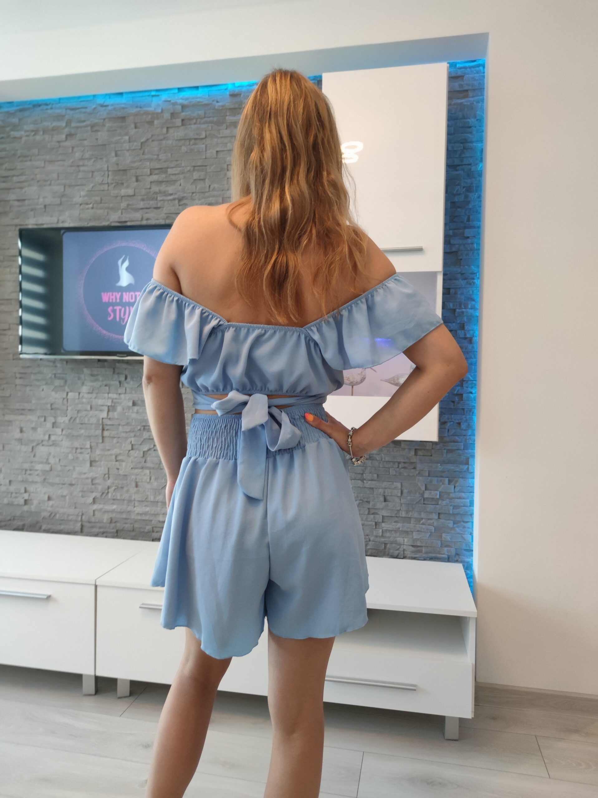 SET OF SHORTS TOP SUMMER SPANISH NECKLINE BLUE XS-M - Image 5