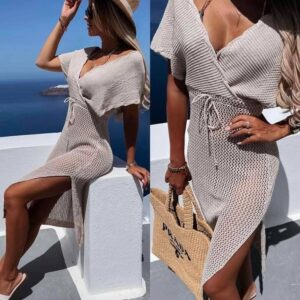 Beige knitted beach dress XS-Small L