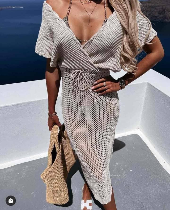 Beige knitted beach dress XS-Small L - Image 4