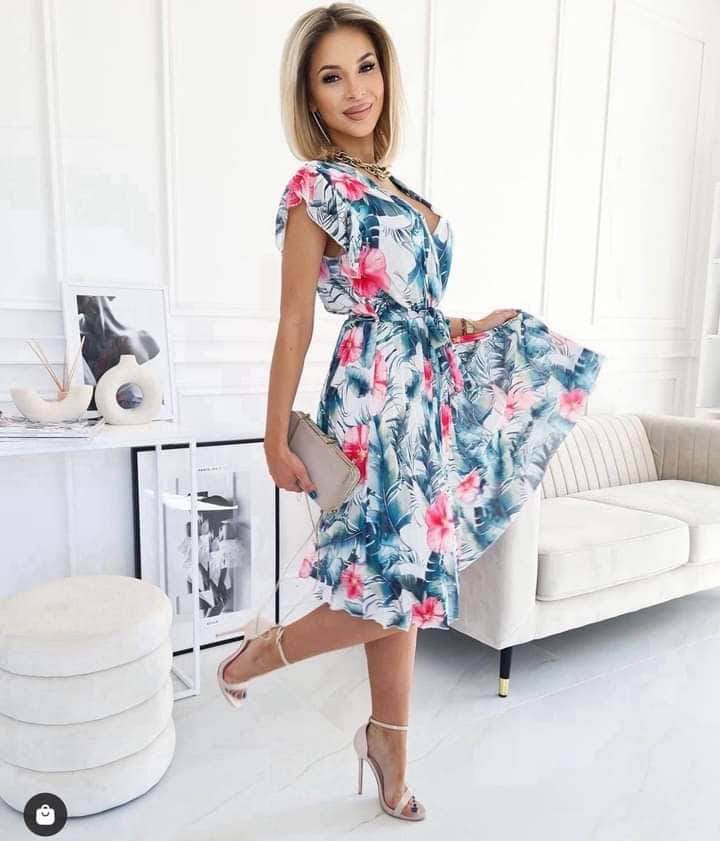 Pleated dress - green leaves XS-small L