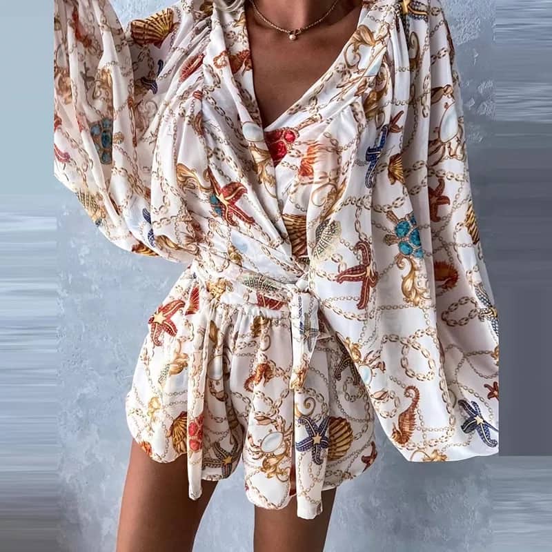 A set of chiffon tied top and shorts XS-L - Image 4