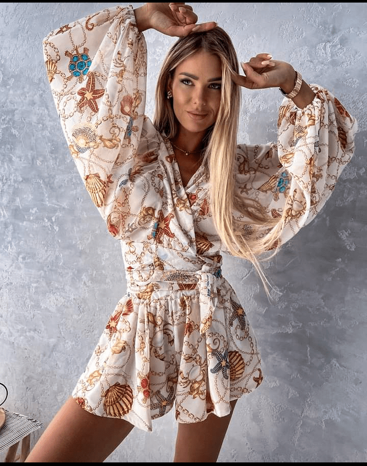 A set of chiffon tied top and shorts XS-L
