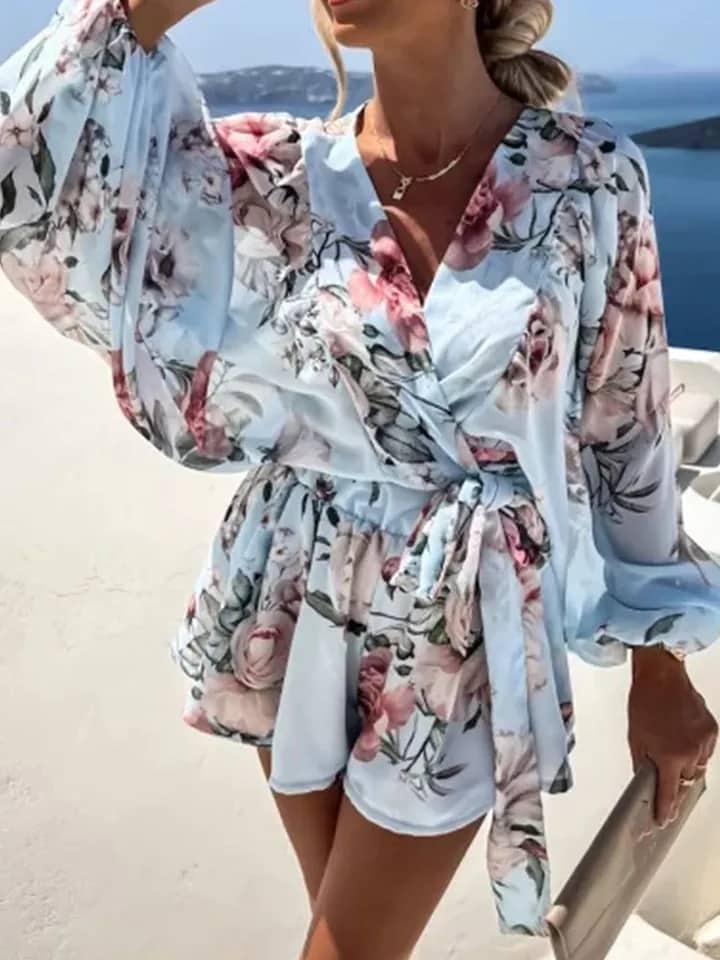 Blue set of chiffon tied top and shorts XS-L - Image 2