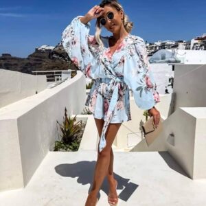 Blue set of chiffon tied top and shorts XS-L