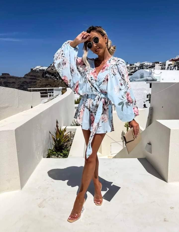 Blue set of chiffon tied top and shorts XS-L