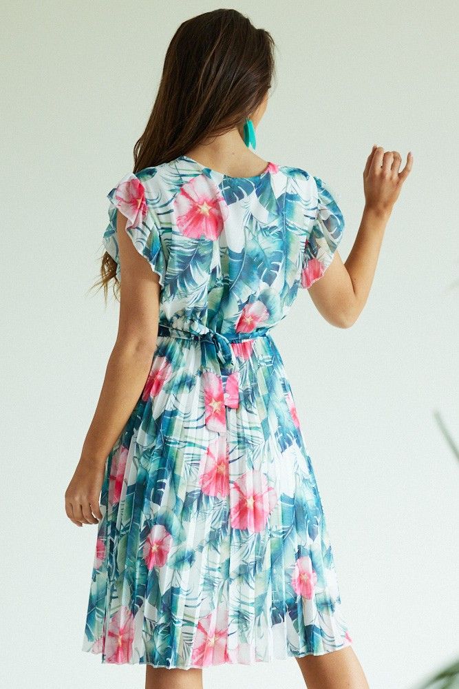 Pleated dress - green leaves XS-small L - Image 3