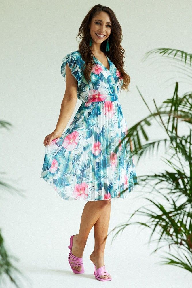 Pleated dress - green leaves XS-small L - Image 2