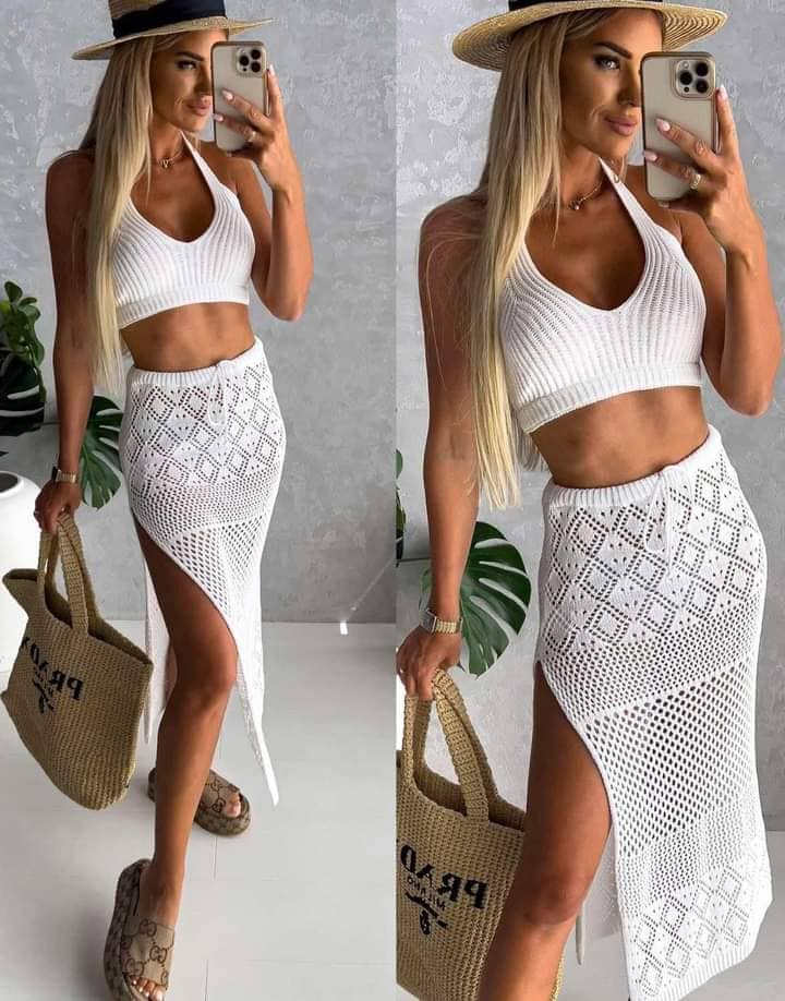 SET OPENWORK SUMMER TOP SKIRT KNITTED XS-M - Image 2