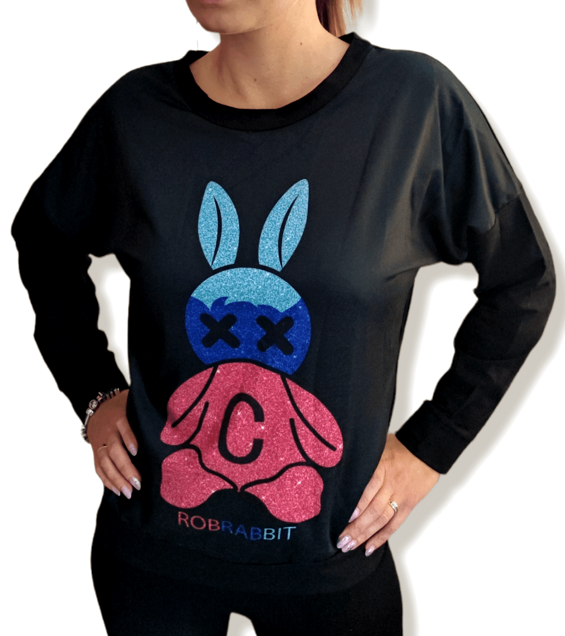 Black sweatshirt with a bunny XS-M
