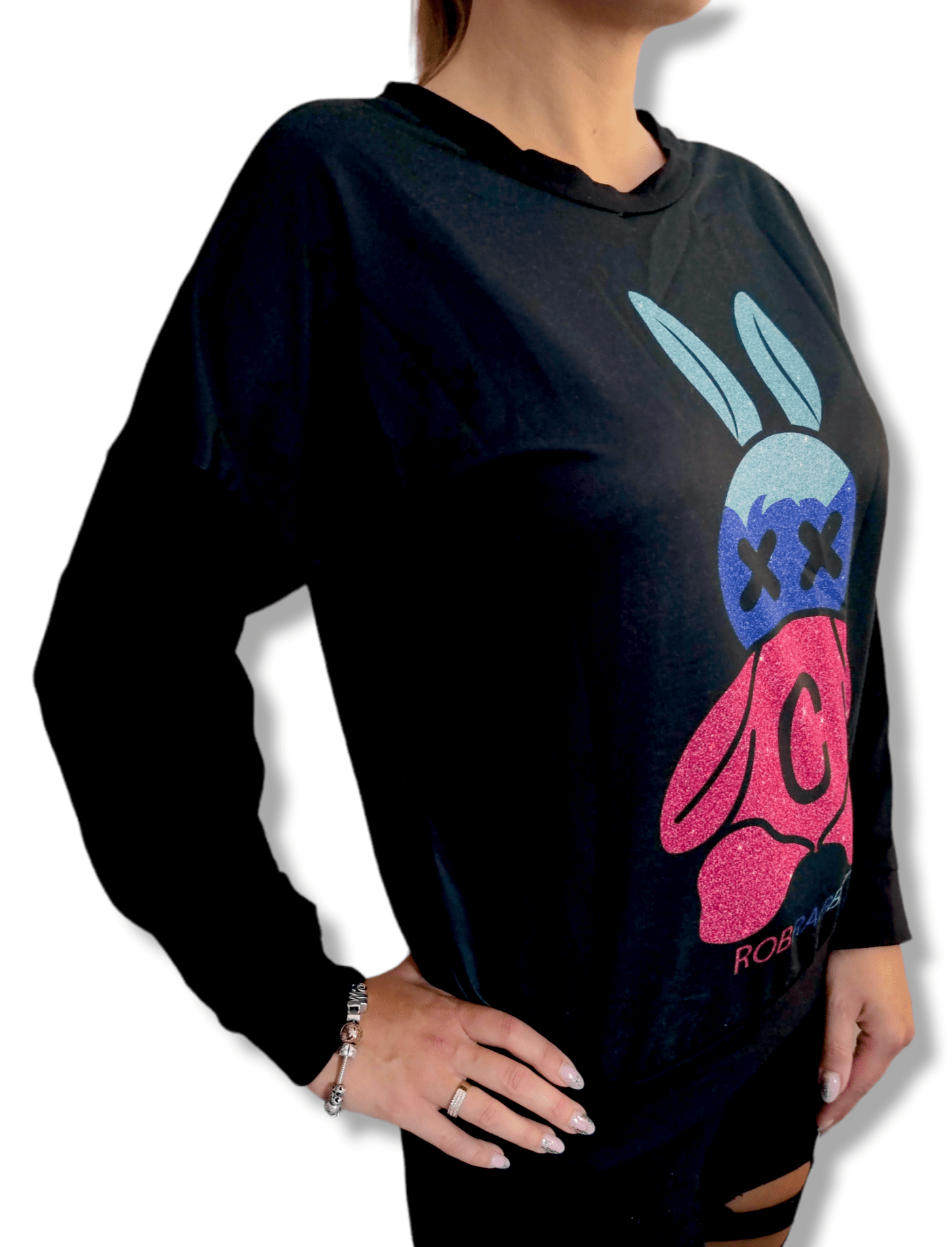 Black sweatshirt with a bunny XS-M - Image 2