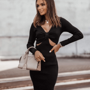 Black ribbed cut out midi dress XS-M