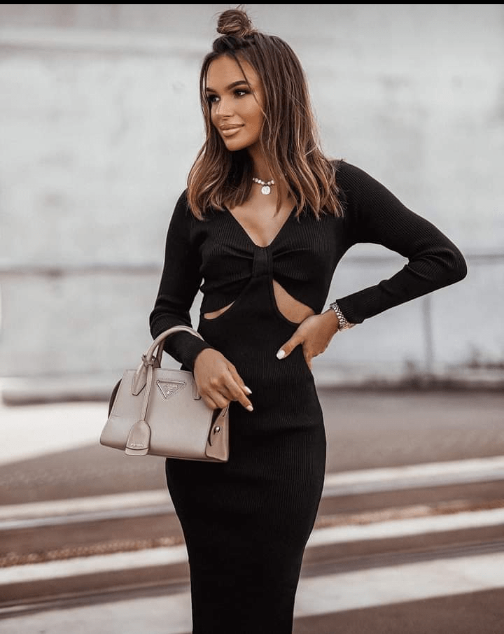 Black ribbed cut out midi dress XS-M