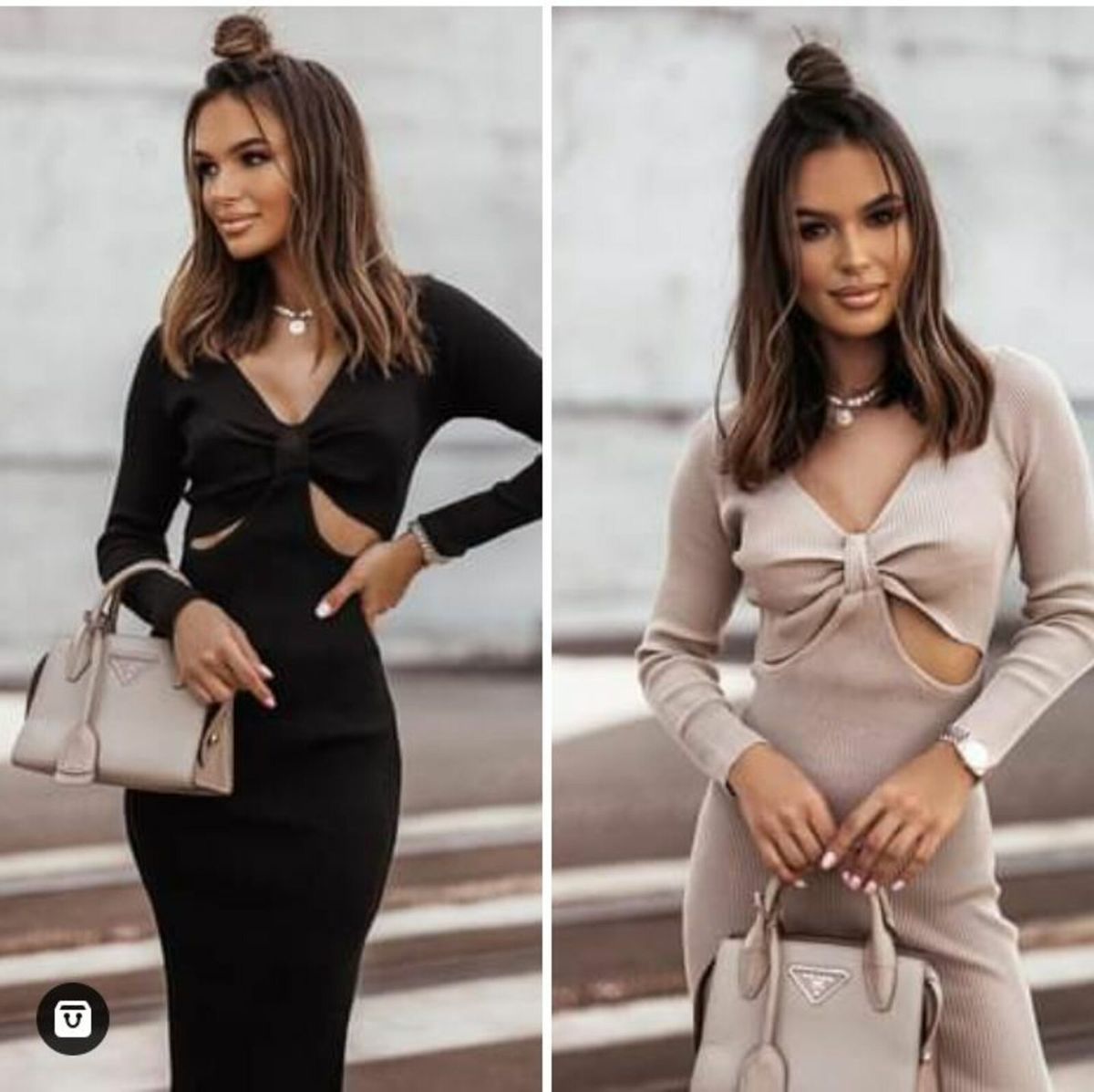 Cream ribbed cut out midi dress XS-M - Image 4