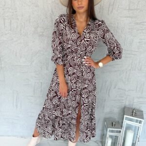 Long Midi Dress with geometric pattern buttons S-M small L