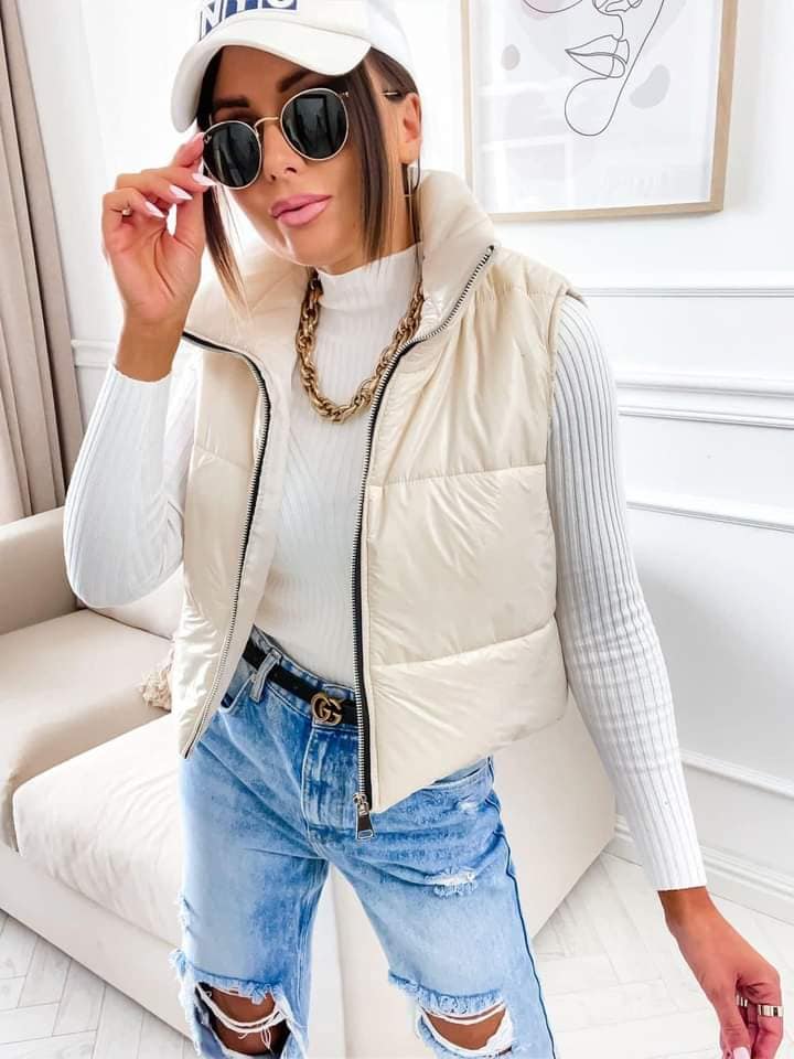 Cropped Gilet in Stone 6-12