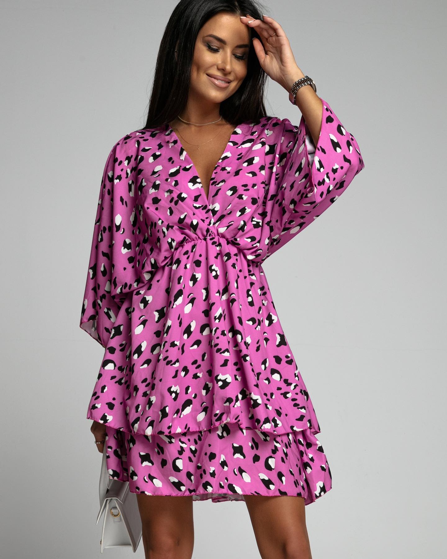 Pink Leopard Print batwing sleeve dress 6-12