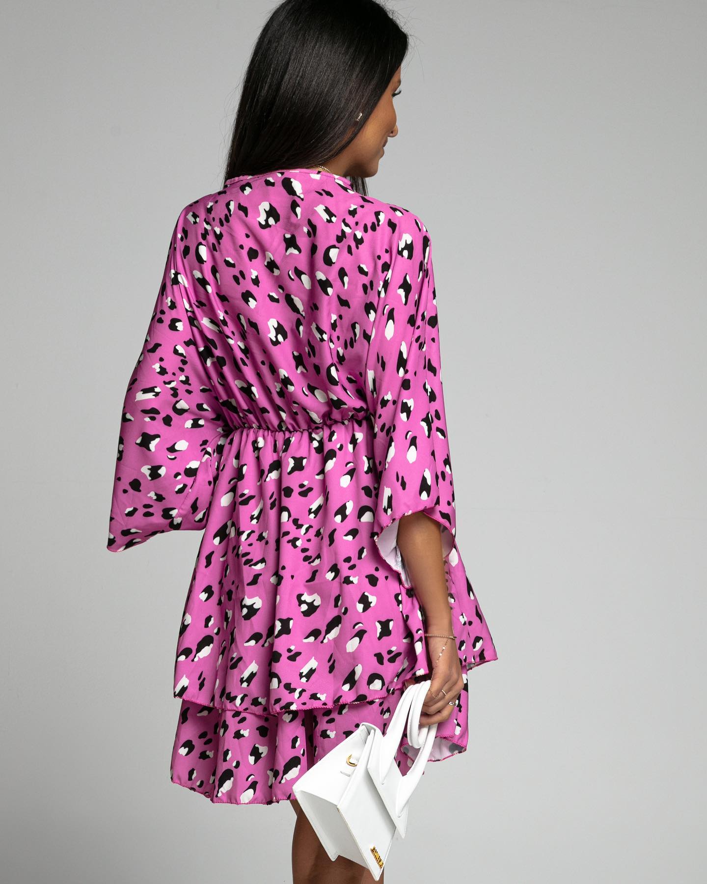 Pink Leopard Print batwing sleeve dress 6-12 - Image 4