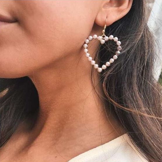 Women's earrings, pearl gold hearts - Image 2