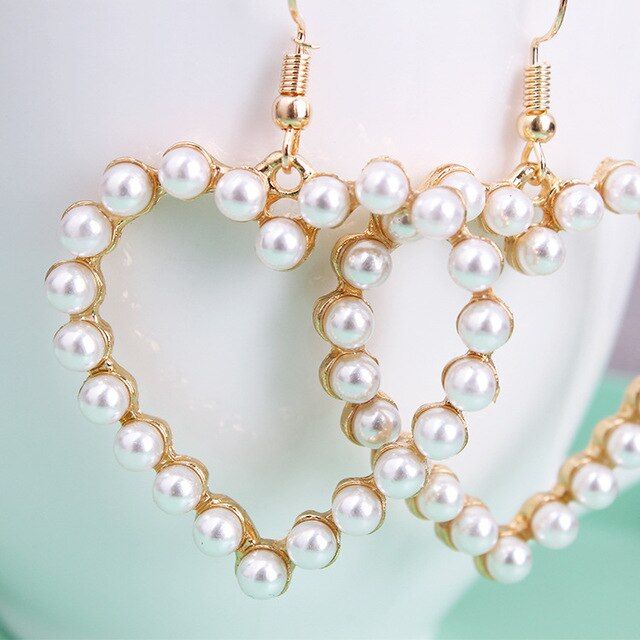 Women's earrings, pearl gold hearts - Image 6