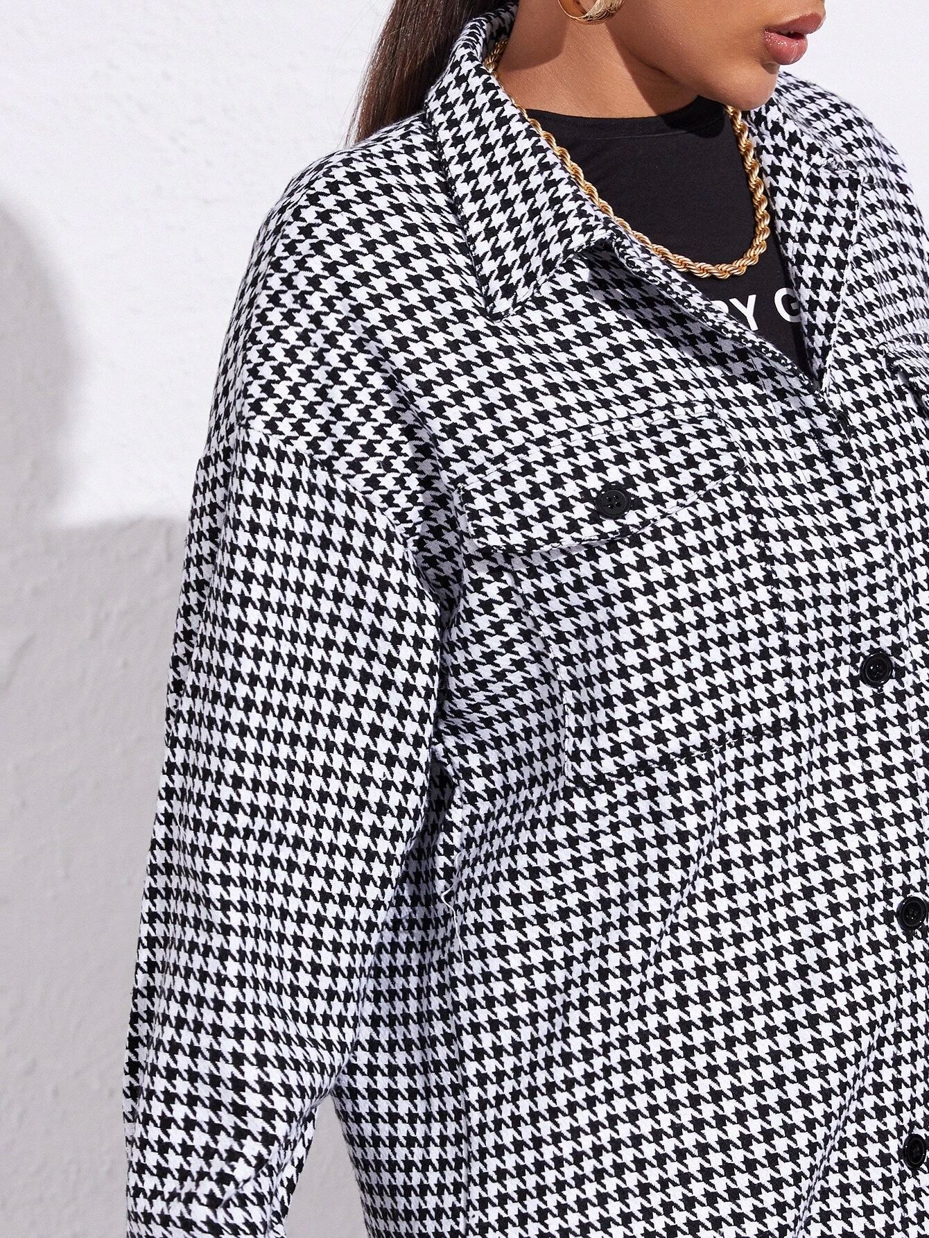 Mono Houndstooth Print Tweed Shacket 6-12 - Image 7