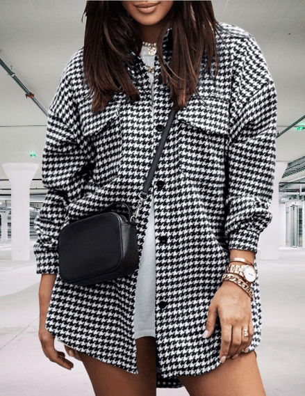 Mono Houndstooth Print Tweed Shacket 6-12 - Image 9