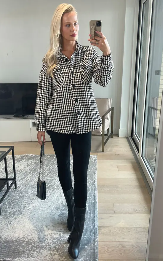 Mono Houndstooth Print Tweed Shacket 6-12 - Image 6