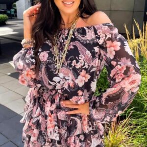 Patterned dress with flowers XS-L