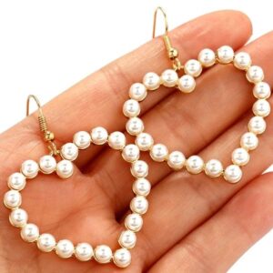 Women's earrings, pearl gold hearts