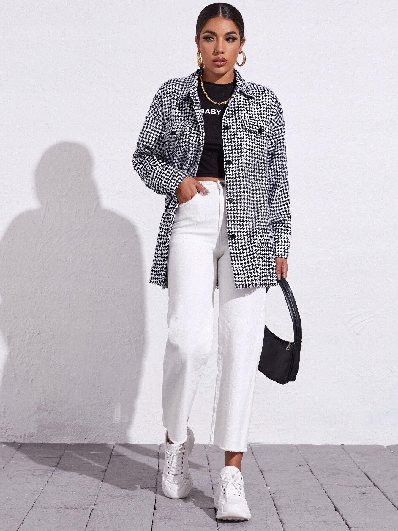 Mono Houndstooth Print Tweed Shacket 6-12 - Image 2