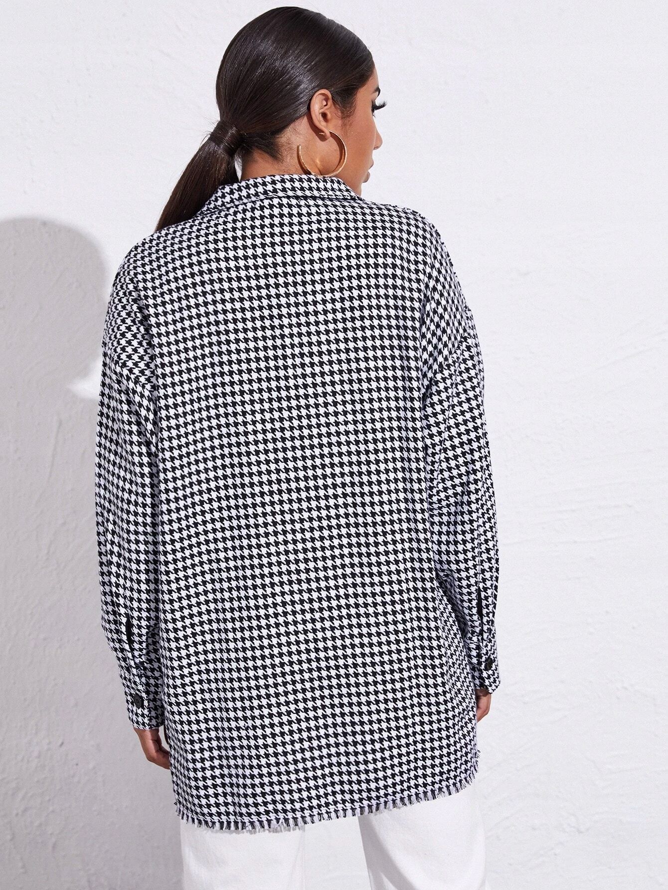 Mono Houndstooth Print Tweed Shacket 6-12 - Image 8