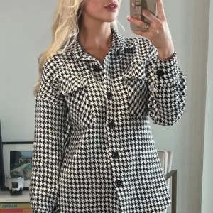 Mono Houndstooth Print Tweed Shacket 6-12