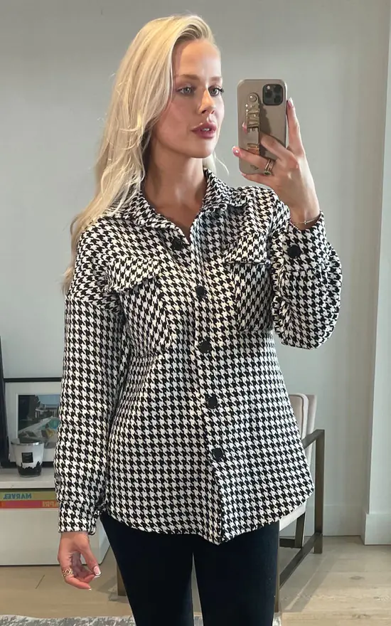 Mono Houndstooth Print Tweed Shacket 6-12