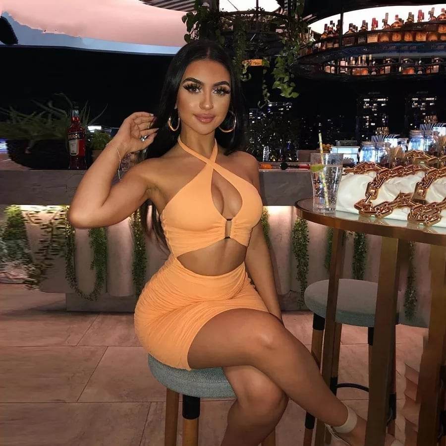 Mini Dress With Halter - Orange S-M