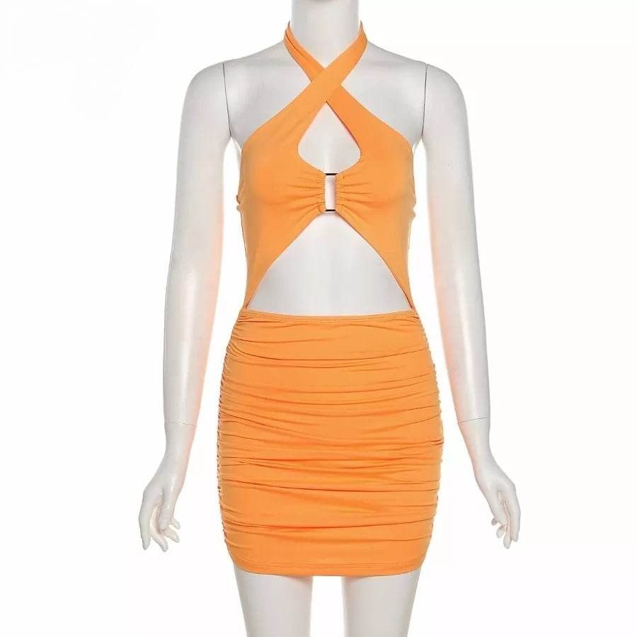 Mini Dress With Halter - Orange S-M - Image 8