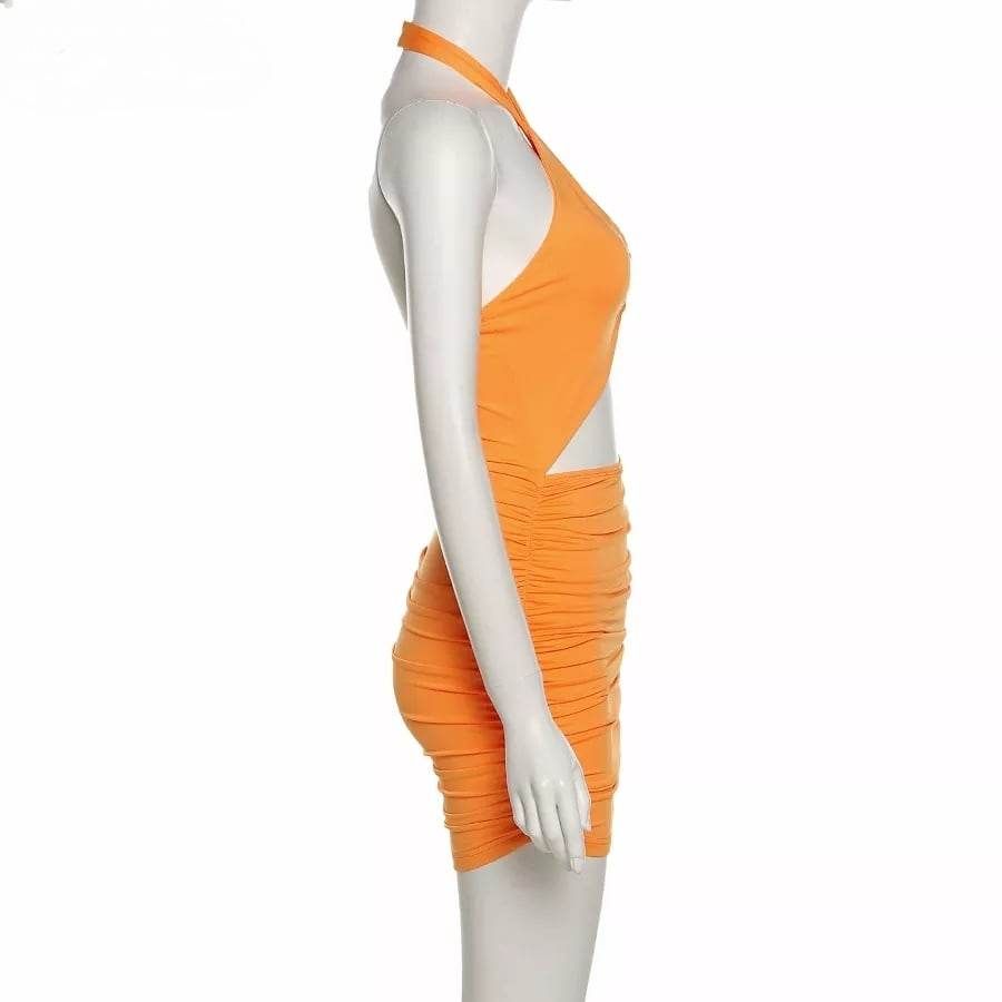 Mini Dress With Halter - Orange S-M - Image 9