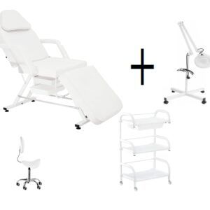White beauty bed with cosmetic set backrest stool
