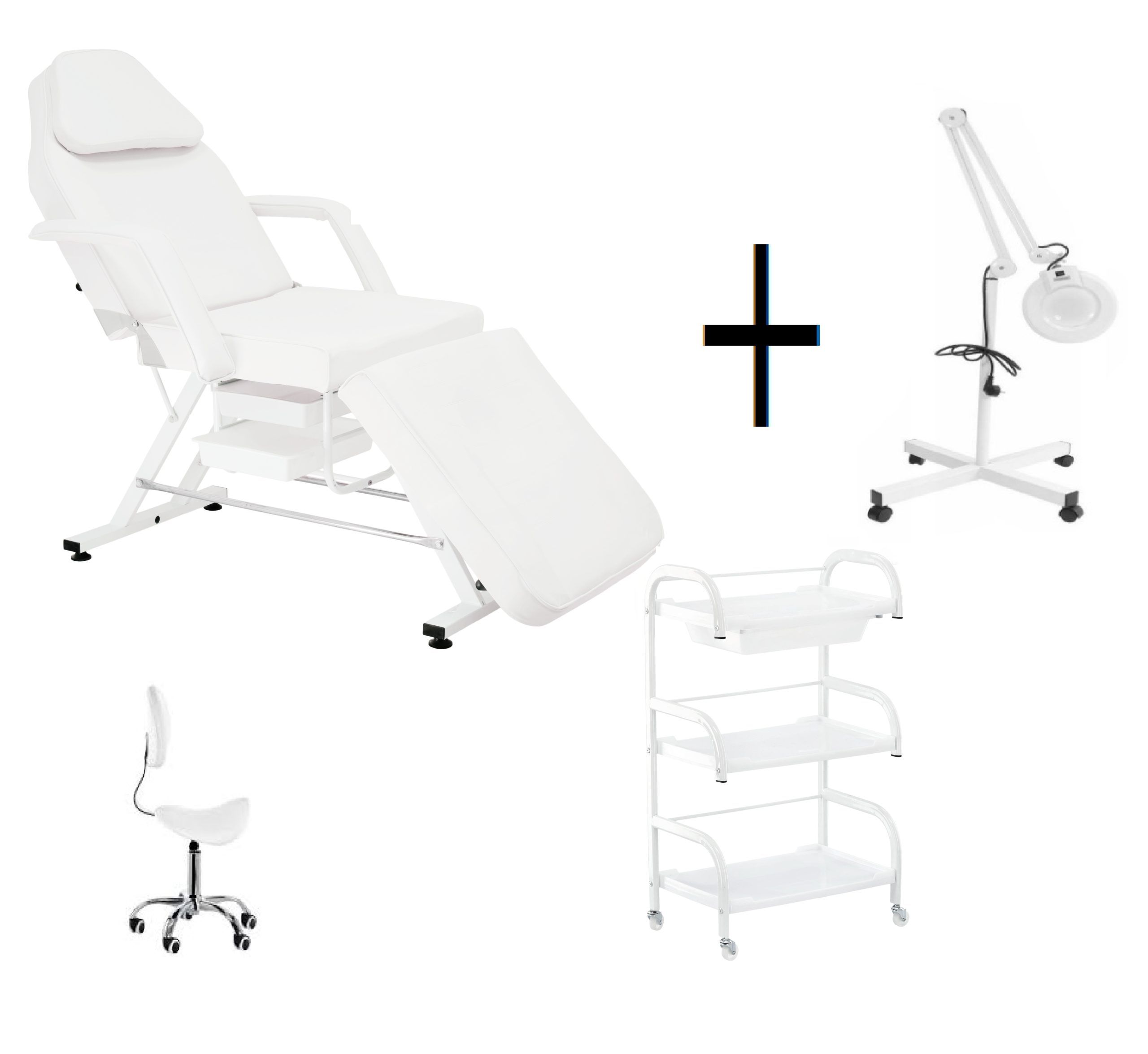 White beauty bed with cosmetic set backrest stool