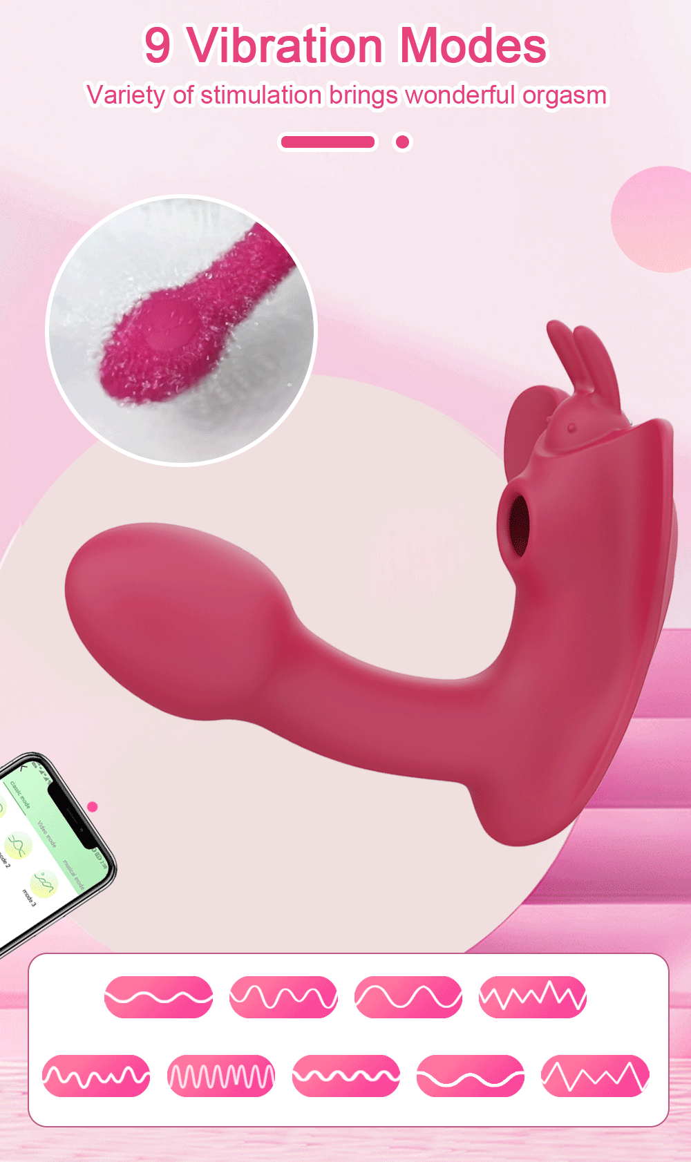 9 Speed Strong Pink Rabbit Vibrator G-spot Stimulator APP - Image 5