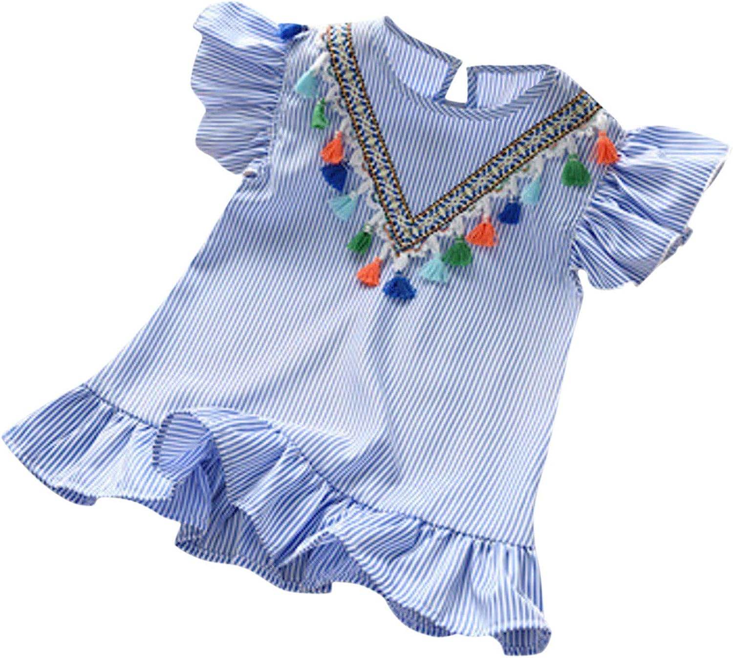 Ruffle Stripe Dress Girls Blue - Image 9