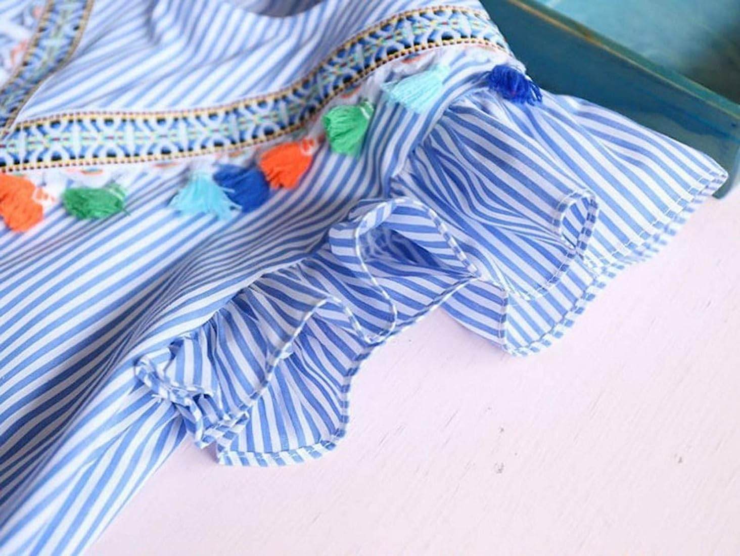 Ruffle Stripe Dress Girls Blue - Image 5