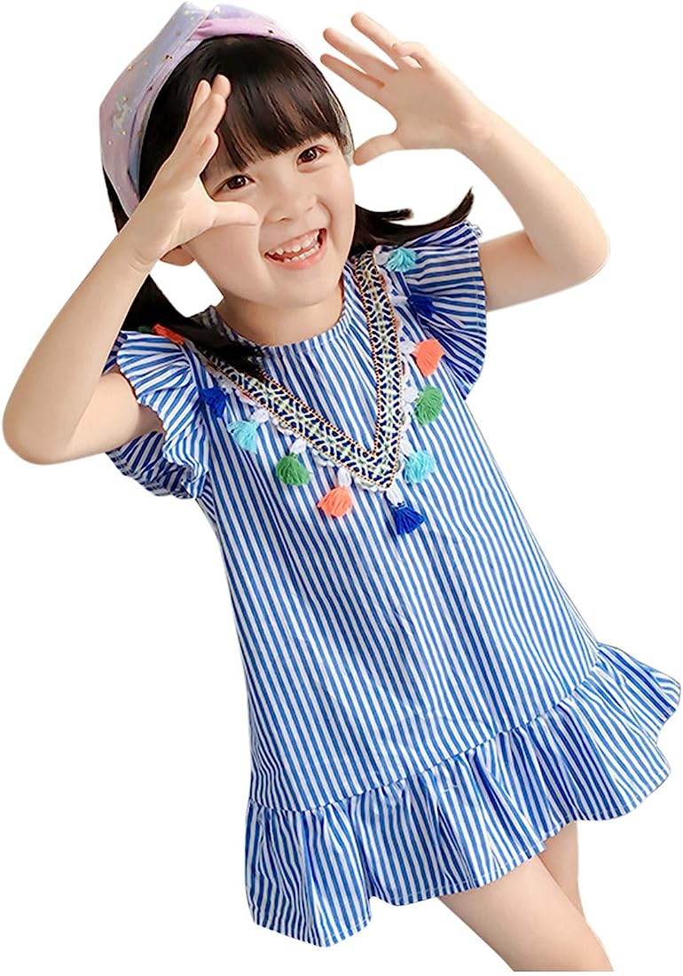 Ruffle Stripe Dress Girls Blue - Image 3