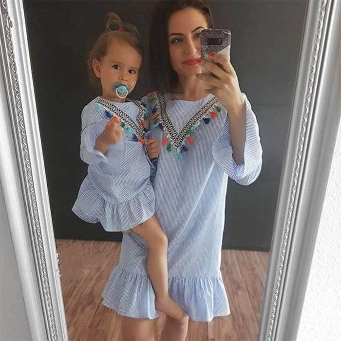 Ruffle Stripe Dress Girls Blue - Image 2